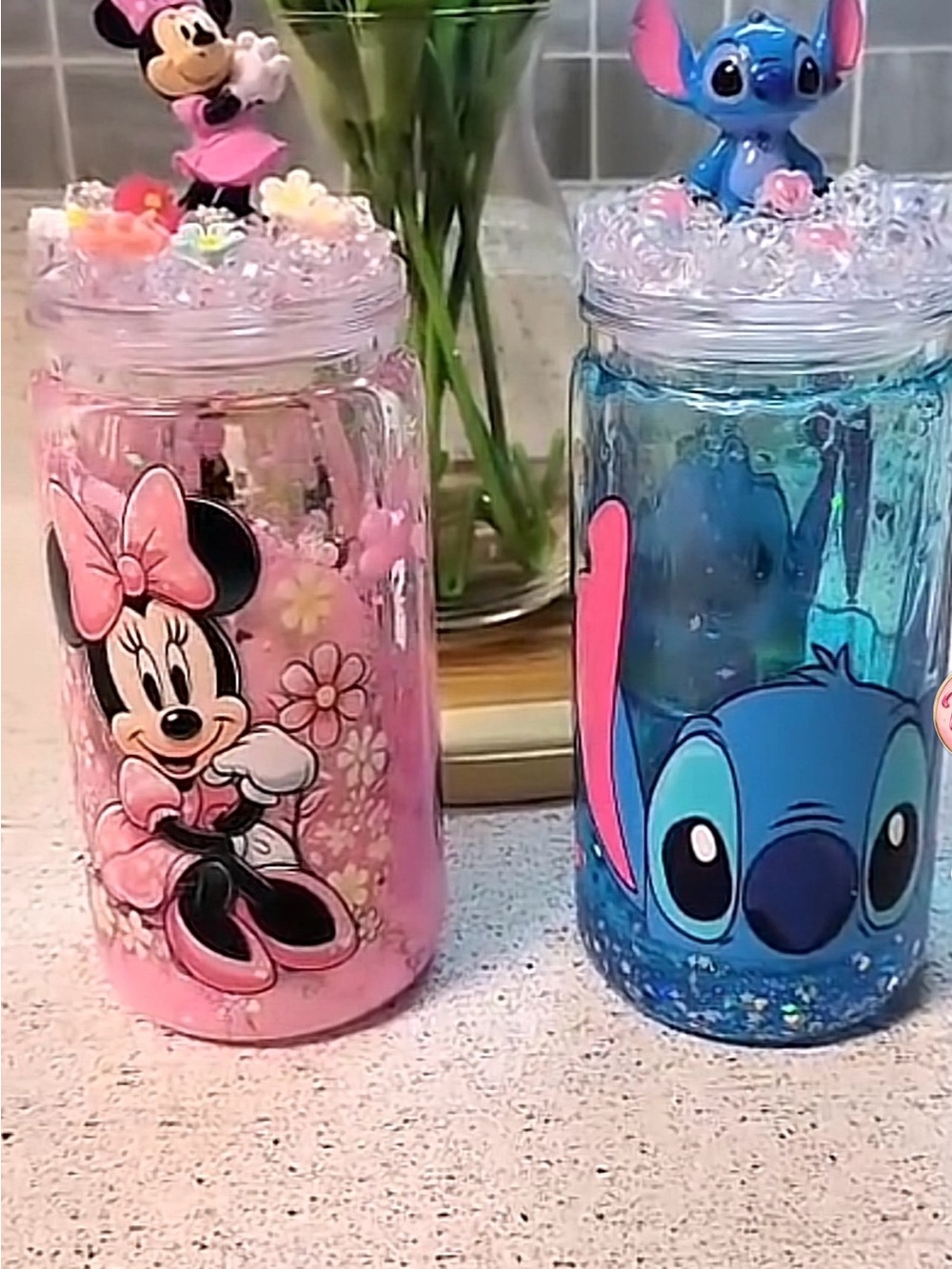Disney Minnie Mouse Pink Glitter Jar with Decorative Topper